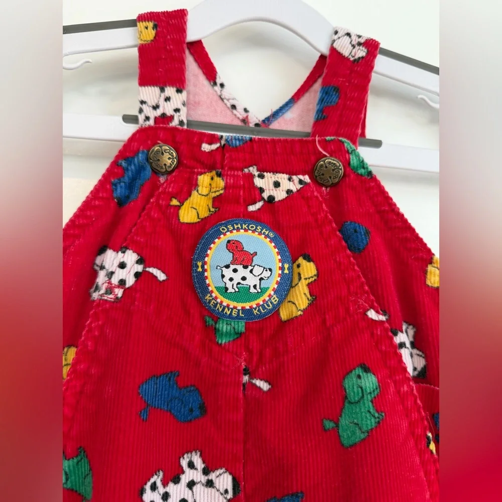 Vintage OshKosh B’Gosh Red Dog Kennel Club Corduroy Overalls Size 6-9 Months